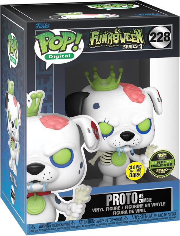 PREORDER (Arrival Q3 2024) FUNKOWEEN SERIES 1 [Physical Item Only]: Pop! Digital NFT Release LE2500 [Royalty] Zombie Proto the Dog (Glow in the Dark) #228 Spastic Pops 