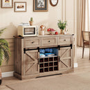 52 Inches Wine Bar Cabinet with LED Lights and Sliding Barn Doors
