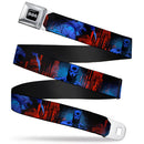 Batman Black Silver Seatbelt Belt - Batman 2-Poses-Buildings Black/Reds/Blues Webbing