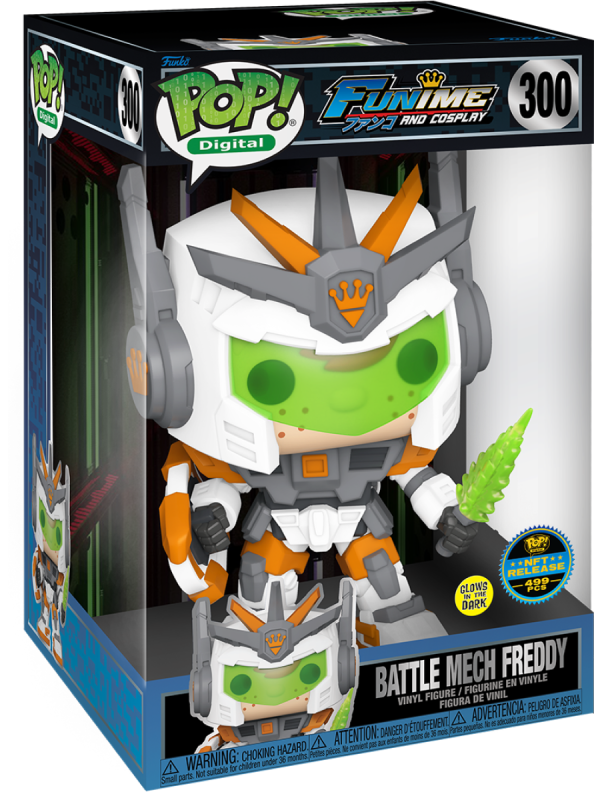 PREORDER (Arrival Q4 2024) FUNKO PRESENTS FUNIME AND COSPLAY SERIES 1 [Physical Item Only]: Pop! Digital NFT Release LE499 [Mythic] BATTLE MECH FREDDY #300 (Glow in the Dark 10-Inch)