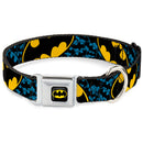 Batman Full Color Black Yellow Seatbelt Buckle Collar - Bat Signals Stacked w/CLOSE-UP Blue/Black/Yellow