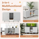 2-Door Cat Litter Box Enclosure with Winding Entry and Scratching Board-Gray