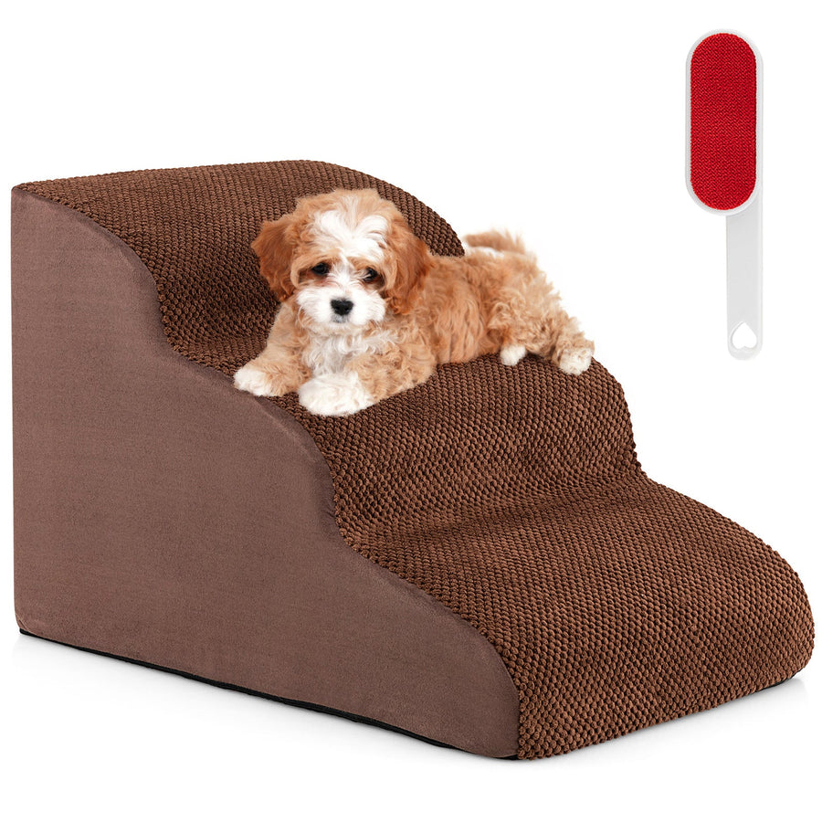 3-Tier Non-Slip Dog Steps with High-Density Sponge and Silicone Paw Prints-Gray