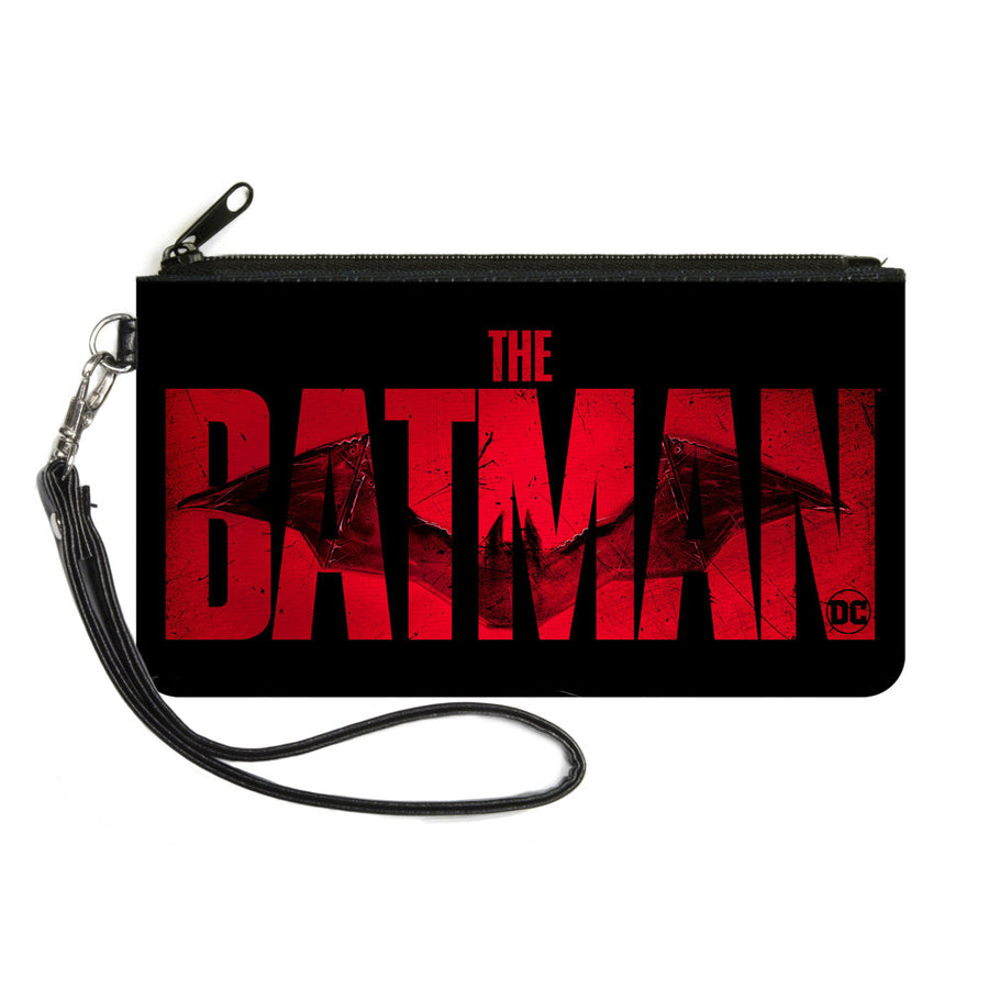 Canvas Zipper Wallet - LARGE - THE BATMAN Movie Bat Title Weathered Black Red