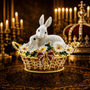 White Bunny Family in Easter Basket Trinket Box Figurine 2.5 Inches