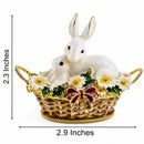 White Bunny Family in Easter Basket Trinket Box Figurine 2.5 Inches