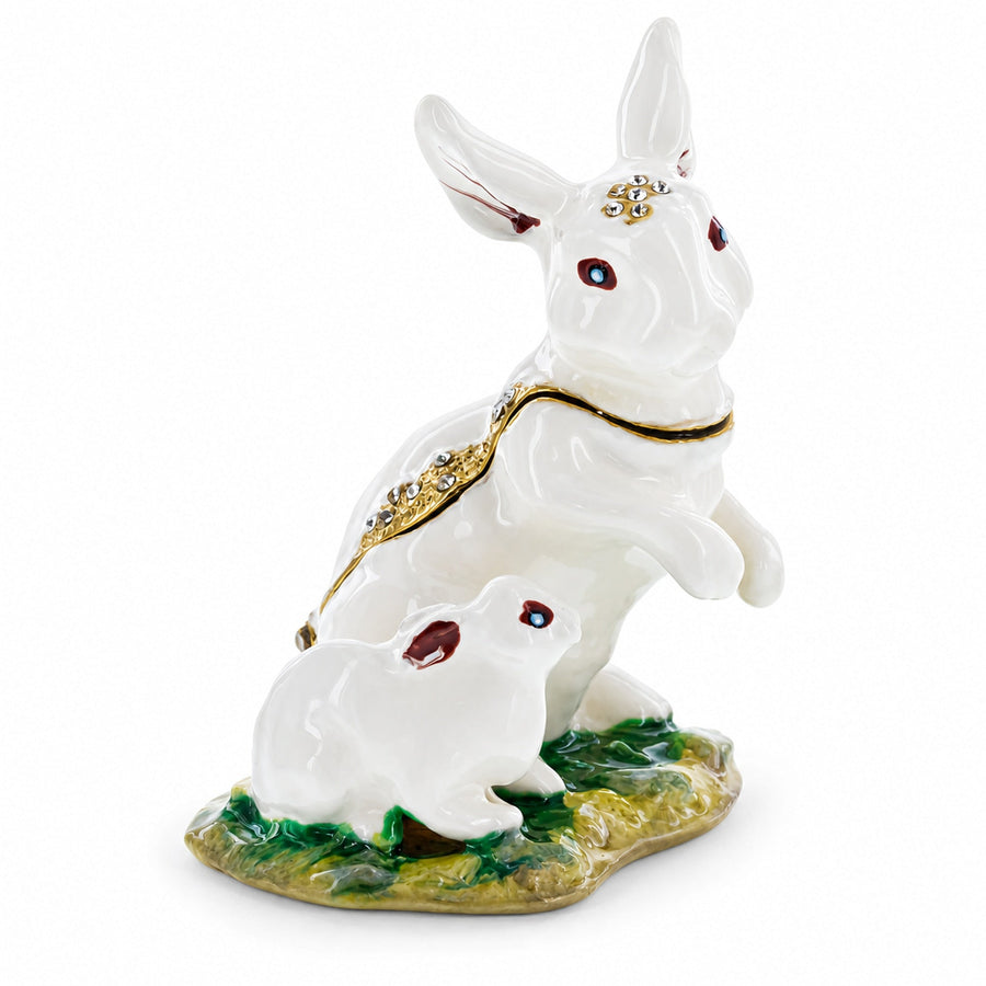 Bunny Family Jeweled Trinket Box Figurine