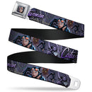 Catwoman Face Full Color Purple Seatbelt Belt - CATWOMAN-NINE LIVES OF A FELINE FATALE Pose2/Jewelry/Black Cat Purples Webbing