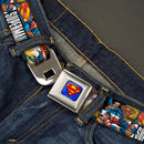 Superman Full Color Blue Seatbelt Belt - SUPERMAN Action Blocks White Webbing