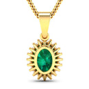 1.13 Carat Genuine Zambian Emerald and White Diamond 14K Yellow Gold Pendant