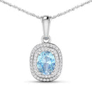 1.35 Carat Genuine Aquamarine and White Diamond 14K White Gold Pendant