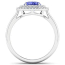 2.02 Carat Genuine Tanzanite and White Diamond 14K White Gold Ring