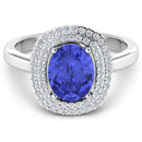 2.02 Carat Genuine Tanzanite and White Diamond 14K White Gold Ring