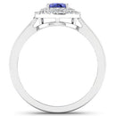 0.91 Carat Genuine Tanzanite and White Diamond 14K White Gold Ring