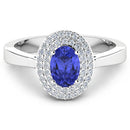 0.91 Carat Genuine Tanzanite and White Diamond 14K White Gold Ring
