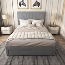 Full/Queen Size Upholstered Bed Frame with Drawer and Adjustable Headboard