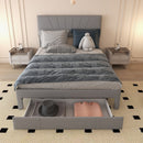 Full/Queen Size Upholstered Bed Frame with Drawer and Adjustable Headboard
