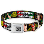 JL Logo Full Color Grays Black White Seatbelt Buckle Collar - JUSTICE LEAGUE Logo/4-Superhero Panels Pop Art