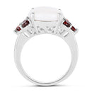 3.58 Carat Genuine Opal & Garnet .925 Sterling Silver Ring