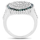 0.74 Carat Genuine White Diamond and Green Diamond .925 Sterling Silver Ring