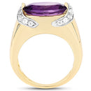 14K Yellow Gold Plated 4.98 Carat Genuine Amethyst and White Topaz .925 Sterling Silver Ring