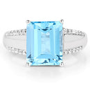 5.78 Carat Genuine Swiss Blue Topaz and White Topaz .925 Sterling Silver Ring