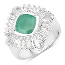 "2.57 Carat Genuine Emerald, White Topaz and White Diamond .925 Sterling Silver Ring