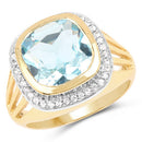 14K Yellow Gold Plated 4.64 Carat Genuine Blue Topaz and White Topaz .925 Sterling Silver Ring