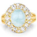 14K Yellow Gold Plated 6.72 Carat Genuine Aquamarine and White Topaz .925 Sterling Silver Ring