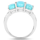 2.97 Carat Genuine Turquoise and White Zircon .925 Sterling Silver Ring