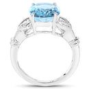 7.29 Carat Genuine Swiss Blue Topaz & White Topaz .925 Sterling Silver Ring