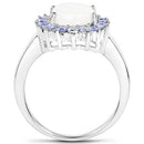 2.26 Carat Genuine Opal and Tanzanite .925 Sterling Silver Ring