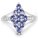 1.71 Carat Genuine Tanzanite and White Topaz .925 Sterling Silver Ring
