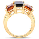 14K Yellow Gold Plated 8.14 Carat Genuine Smoky Quartz, Citrine and Champagne Quartz .925 Sterling Silver Ring