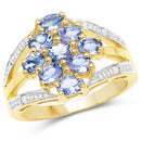 14K Yellow Gold Plated 1.59 Carat Genuine Tanzanite and White Topaz .925 Sterling Silver Ring