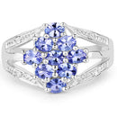 1.59 Carat Genuine Tanzanite and White Topaz .925 Sterling Silver Ring
