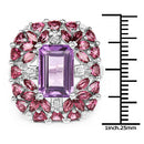 7.59 Carat Genuine Pink Amethyst, Rhodolite and White Topaz .925 Sterling Silver Ring