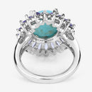6.10 Carat Genuine Larimar and Tanzanite .925 Sterling Silver Ring