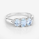 0.95 Carat Genuine Aquamarine and White Diamond .925 Sterling Silver Ring