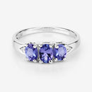 1.11 Carat Genuine Tanzanite and White Diamond .925 Sterling Silver Ring