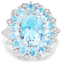 7.57 Carat Genuine Blue Topaz and White Topaz .925 Sterling Silver Ring