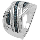 1.02 Carat Genuine Blue Diamond & White Diamond .925 Sterling Silver Ring