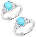 1.92 Carat Genuine Turquoise and White Zircon .925 Sterling Silver Ring