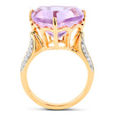 14K Yellow Gold Plated 10.44 Carat Genuine Pink Amethyst and White Topaz .925 Sterling Silver Ring