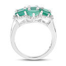 3.33 Carat Genuine Zambian Emerald and White Zircon .925 Sterling Silver Ring