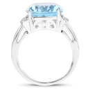 8.36 Carat Genuine Blue Topaz and White Zircon .925 Sterling Silver Ring