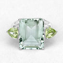 11.90 Carat Genuine Green Amethyst and Peridot .925 Sterling Silver Ring
