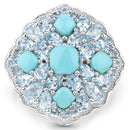 6.18 Carat Genuine Turquoise and Blue Topaz .925 Sterling Silver Ring