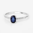 0.54 Carat Genuine Blue Sapphire and White Diamond 14K White Gold Ring