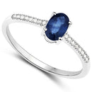 0.54 Carat Genuine Blue Sapphire and White Diamond 14K White Gold Ring